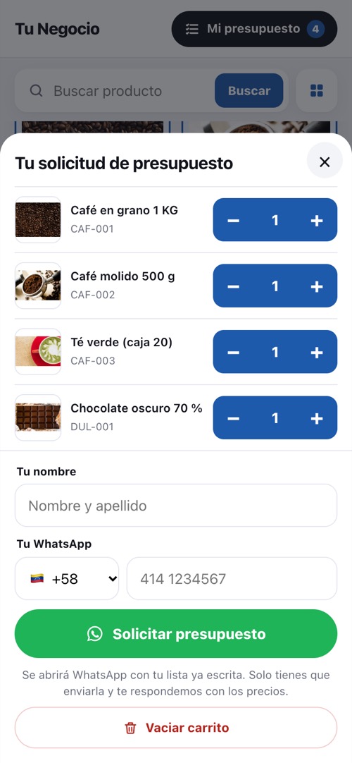 Pantalla del sistema: Su pedido