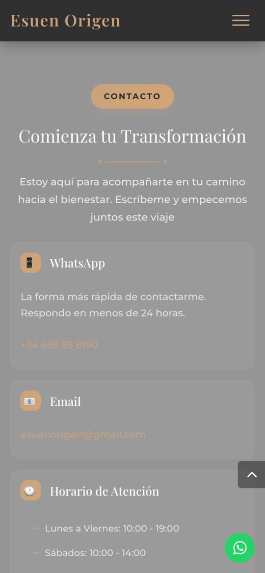 Sección de contacto de la web de Esuen Origen