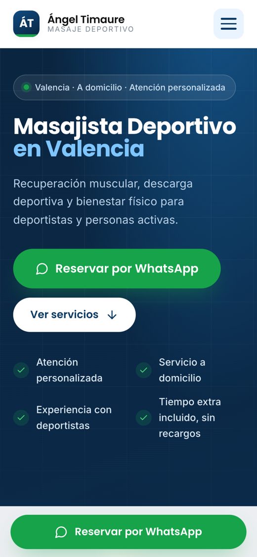 Portada de la web de Ángel Timaure en un teléfono